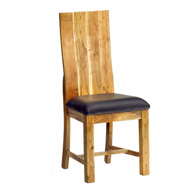 Rustic-Natural-Solid-Acacia-Wood-Dining-Chair-Leather-Seat-Set-of-2