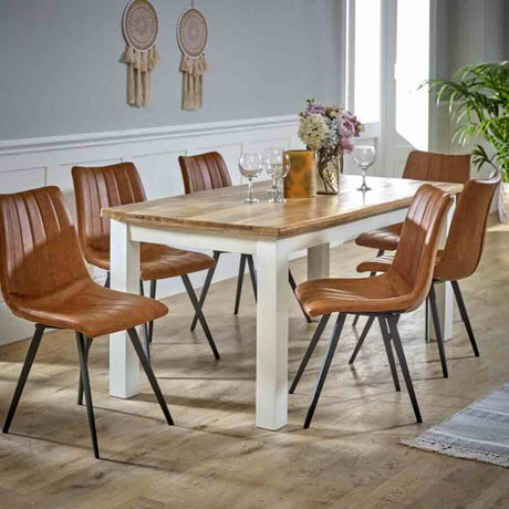 Rustic-Natural-Solid-Mangowood-Rectangular-Dining-Table-White-Wood-Legs-170cm