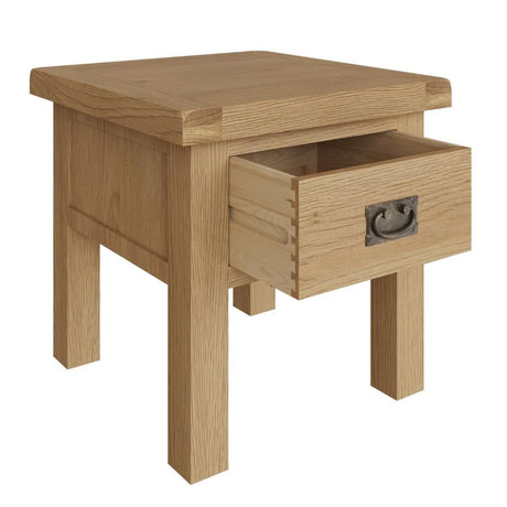 Arthur Rustic Oak Wood Square Side Table With Drawer