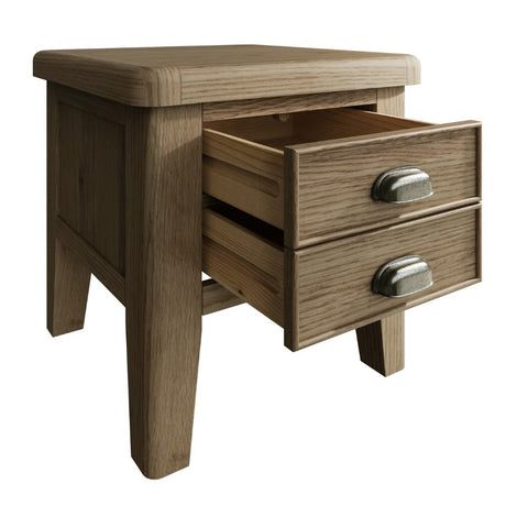 Nathan Rustic Oak Wood Square Side Table With Drawers