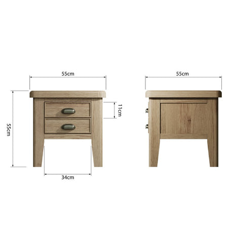 Nathan Rustic Oak Wood Square Side Table With Drawers