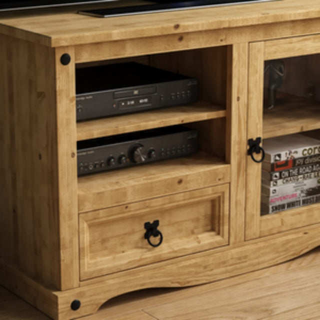 Annecy Rustic Light Pine Wood TV Stand With Storage