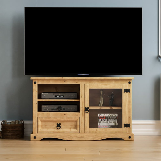 Annecy Rustic Light Pine Wood TV Stand With Storage