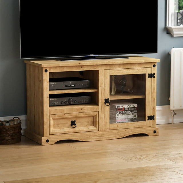 Annecy Rustic Light Pine Wood TV Stand With Storage