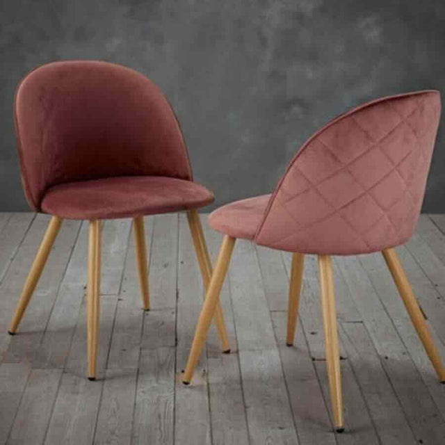 Rustic-Pink-Velvet-Dining-Chair-Diamond-Back-Stitching-Wooden-Beech-Legs-Set-of-2