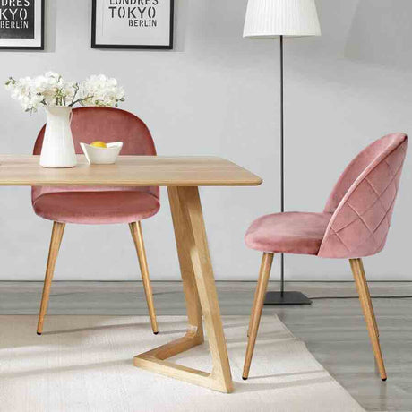 Rustic-Pink-Velvet-Dining-Chair-Diamond-Back-Stitching-Wooden-Beech-Legs-Set-of-2