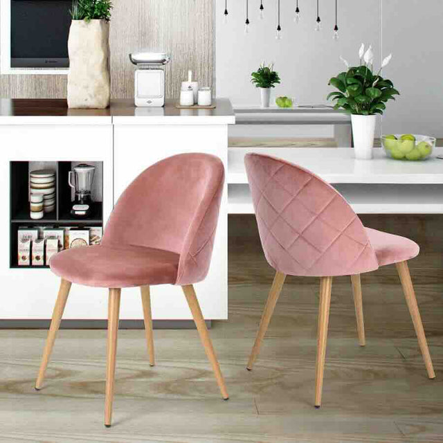 Rustic-Pink-Velvet-Dining-Chair-Diamond-Back-Stitching-Wooden-Beech-Legs-Set-of-2