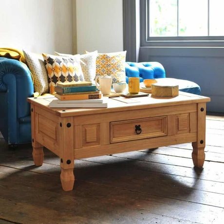 Rustic-Rectangular-Natural-Pine-Coffee-Table-With-Drawer-_-Wood-Legs-100cm