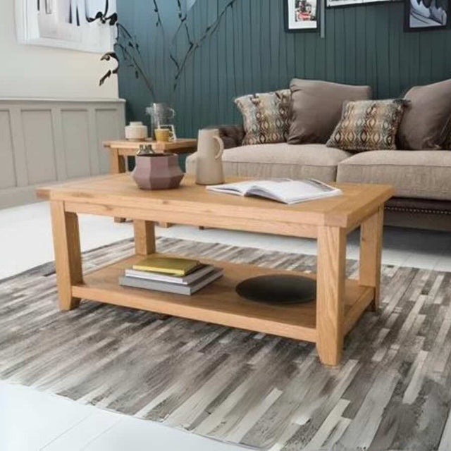 Rustic-Rectangular-Oak-Wood-Coffee-Table-With-Shelf-110cm