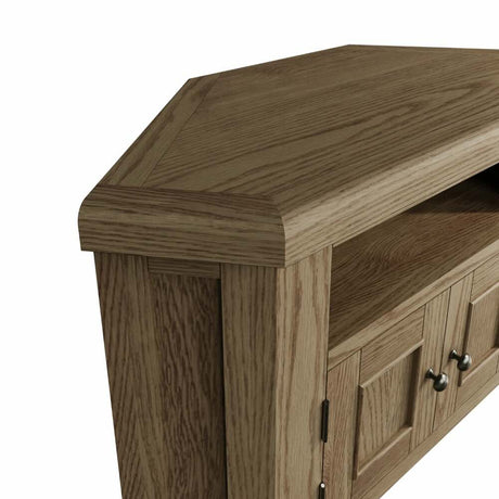 Nathan Classic Smoked Oak Wood Corner TV Stand With Storage