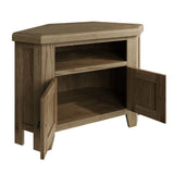 Nathan Classic Smoked Oak Wood Corner TV Stand With Storage