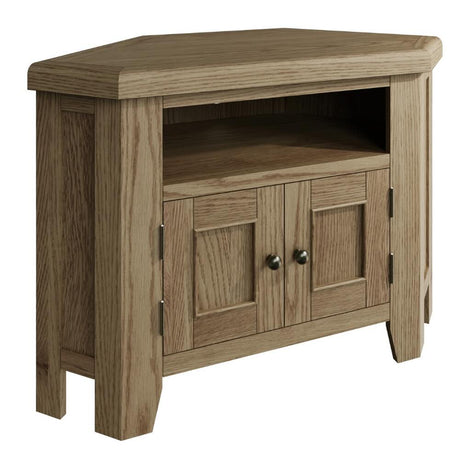 Nathan Classic Smoked Oak Wood Corner TV Stand With Storage