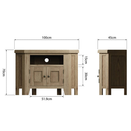 Nathan Classic Smoked Oak Wood Corner TV Stand With Storage