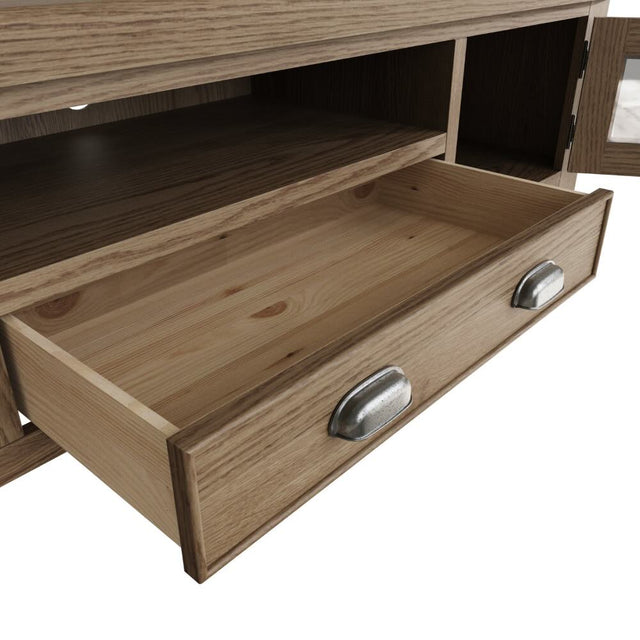 Nathan Classic Smoked Oak Wood Large TV Stand With Storage