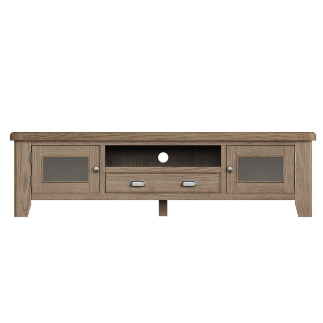 Nathan Classic Smoked Oak Wood Large TV Stand With Storage