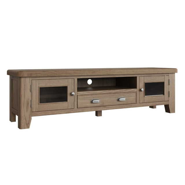 Nathan Classic Smoked Oak Wood Large TV Stand With Storage