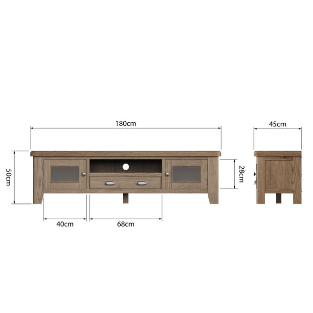 Nathan Classic Smoked Oak Wood Large TV Stand With Storage