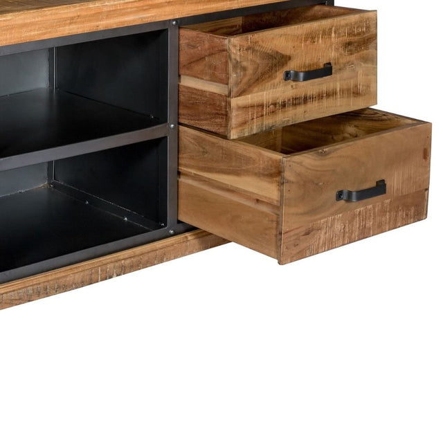 Rajkot Industrial Acacia Wood And Metal TV STand With Storage