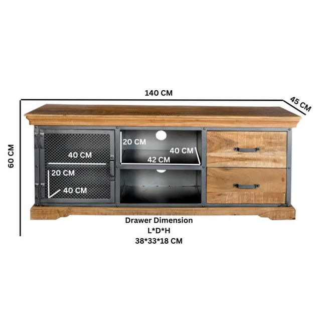 Rajkot Industrial Acacia Wood And Metal TV STand With Storage