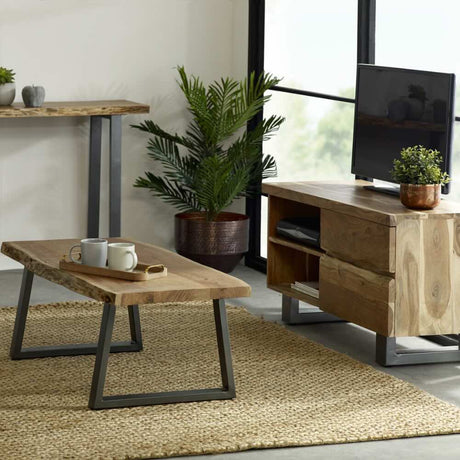 Charleston Industrial Acacia Wood TV Stand With Storage