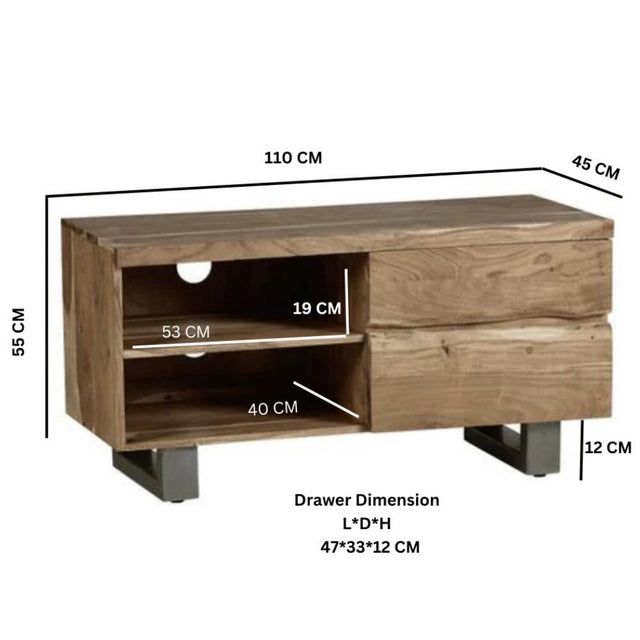 Charleston Industrial Acacia Wood TV Stand With Storage