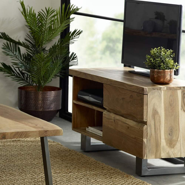 Charleston Industrial Acacia Wood TV Stand With Storage