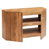 Puri Rustic Light Mango Wood Corner TV Stand With Shelves