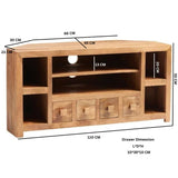 Puri Rustic Light Mango Wood Corner TV Stand With Storage