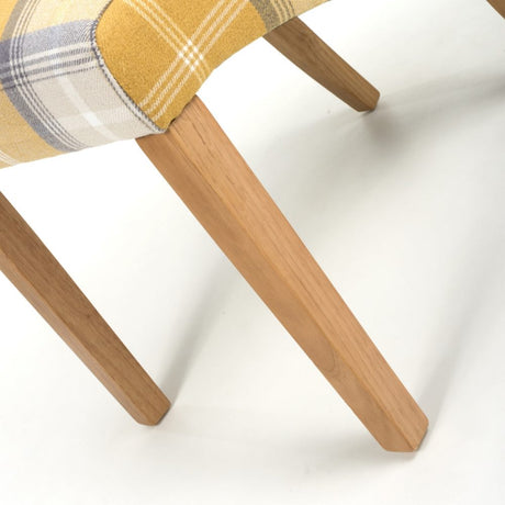 Rustic-Yellow-Checkered-Linen-Scroll-Back-Dining-Chair-Wooden-Legs-Set-of-2