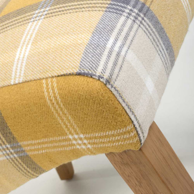 Rustic-Yellow-Checkered-Linen-Scroll-Back-Dining-Chair-Wooden-Legs-Set-of-2