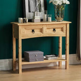 Rustic-light-oak-hallway-console-table-with-double-drawer-in-light-pine-wood