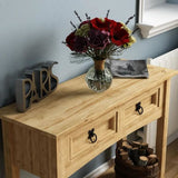 Rustic-light-oak-hallway-console-table-with-double-drawer-in-light-pine-wood