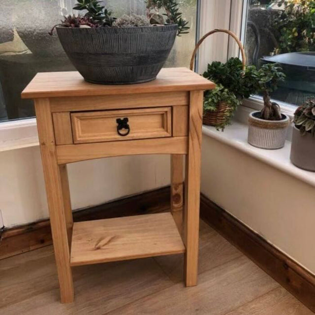 Rustic-light-oak-hallway-console-table-with-drawer-in-light-pine-wood