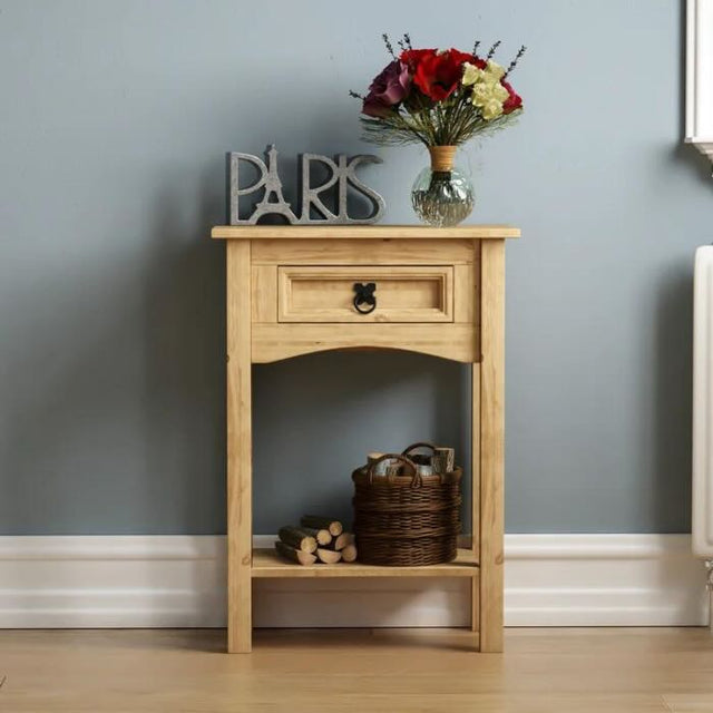 Rustic-light-oak-hallway-console-table-with-drawer-in-light-pine-wood