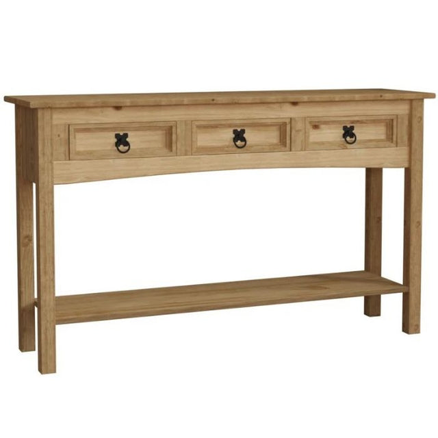 Rustic-light-oak-hallway-console-table-with-triple-drawer-in-light-pine-wood