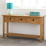 Rustic-light-oak-hallway-console-table-with-triple-drawer-in-light-pine-wood