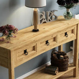 Rustic-light-oak-hallway-console-table-with-triple-drawer-in-light-pine-wood