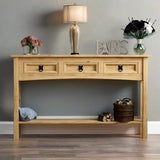 Rustic-light-oak-hallway-console-table-with-triple-drawer-in-light-pine-wood