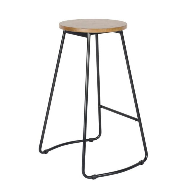 Rustic-oak-bar-stool-with-black-metal-frame