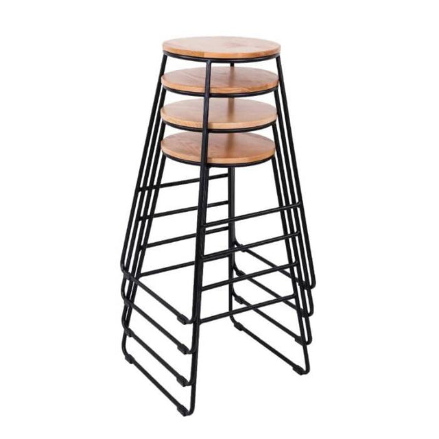 Rustic-oak-bar-stool-with-black-metal-frame