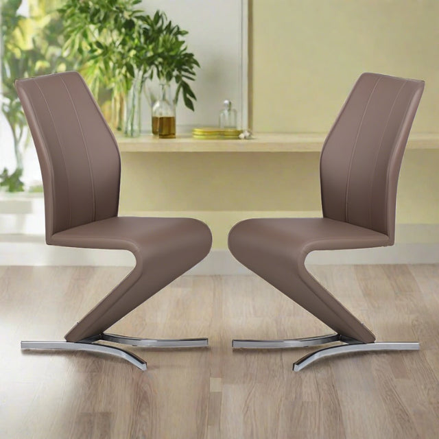 Ultra-Modern-Brown-Faux-Leather-Cantilever-Dining-Chair-With-Modern-Chrome-Base-Set-of-2