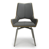 Ultra-Modern-Grey-Leather-Swivel-Dining-Chair-Metal-Legs-Set-of-2