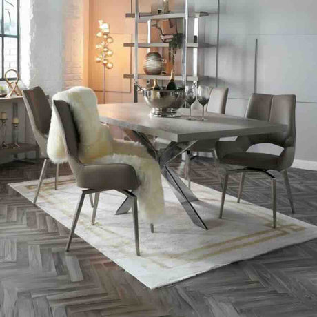 Ultra-Modern-Grey-Leather-Swivel-Dining-Chair-Metal-Legs-Set-of-2