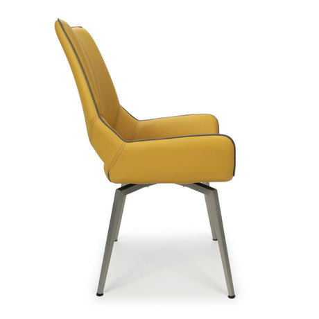 Ultra-Modern-Yellow-Leather-Swivel-Dining-Chair-Metal-Legs-Set-of-2