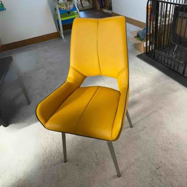 Ultra-Modern-Yellow-Leather-Swivel-Dining-Chair-Metal-Legs-Set-of-2