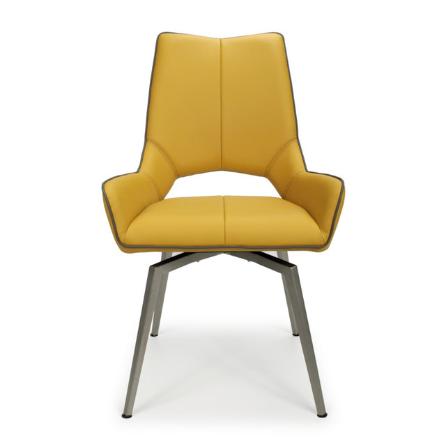 Ultra-Modern-Yellow-Leather-Swivel-Dining-Chair-Metal-Legs-Set-of-2