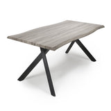 Wood-Industrial-Curved-Edge-Top-Dining-Table-Black-Cross-Over-Metal-Base