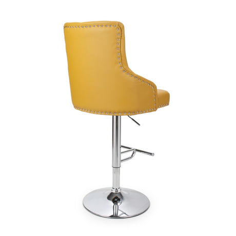 Yellow-Classic-Leather-Bar-Stool-Chrome-Studded-With-Adjustable-Stainless-Steel-Base-Set-of-2