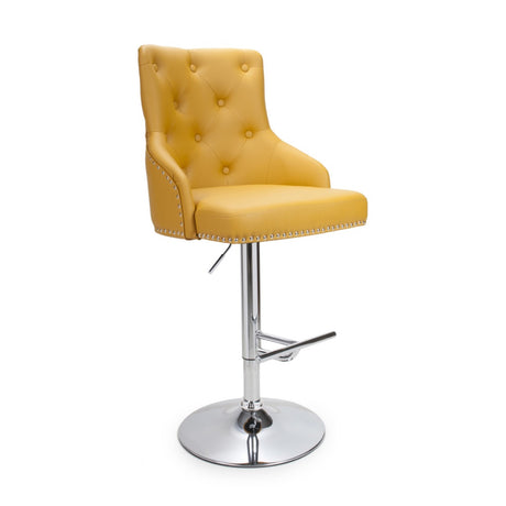 Yellow-Classic-Leather-Bar-Stool-Chrome-Studded-With-Adjustable-Stainless-Steel-Base-Set-of-2