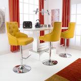 Yellow-Classic-Leather-Bar-Stool-Chrome-Studded-With-Adjustable-Stainless-Steel-Base-Set-of-2